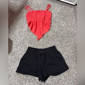 Divided Black Drawstring Athletic Shorts and cute pink top